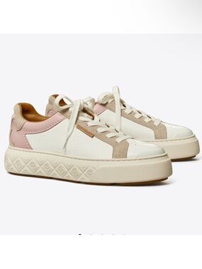 Tory Burch Ladybug Leather Sneakers with Pink & Tan Accents